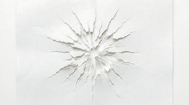 Abstract white paper art explosion design with torn edges radiating outward symmetrically