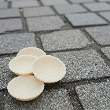 A few monaka wafer shells on paved stone path
