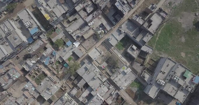 Cinematic Drone Shot of an Old Indian Village Town in D-Log | Traditional Houses, Narrow Lanes, Rural Architecture, Historic Settlement and Scenic Aerial Landscape