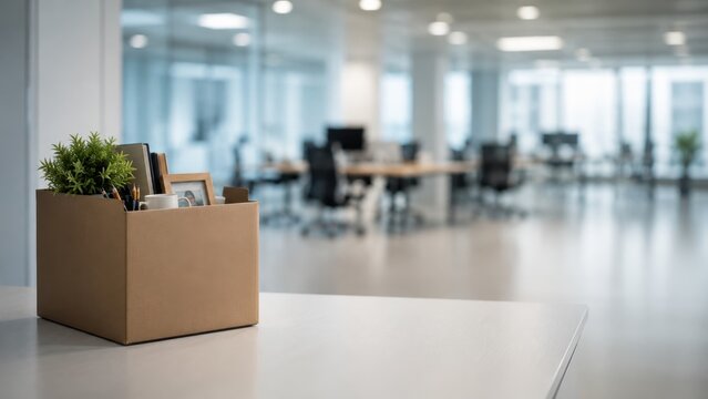 Employee Departure Box on Office Desk with Career Transition Concept