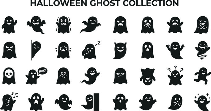 Collection Of Ghost Silhouettes In Various Expressions Vector Illustration Silhouette