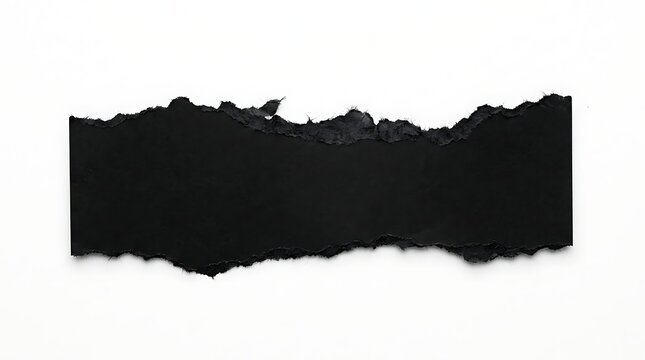 Torn black paper strip with jagged edges and uneven texture isolated for design projects