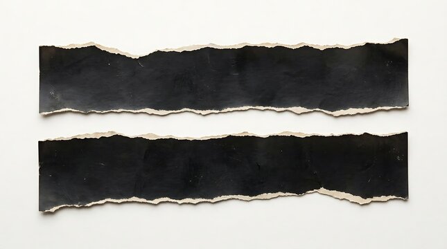 Two torn black paper strips with uneven edges placed horizontally side by side