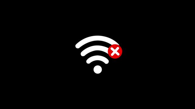 No Wi-Fi internet error signal network connection icon animation on transparent background.