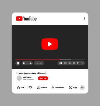 YouTube Video Player Interface Template with Channel Information, Engagement Actions and Media Controls