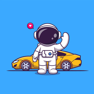 Cute Astronaut With Car Cartoon