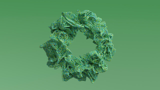 Green abstract 3d rendering of organic particles in motion
