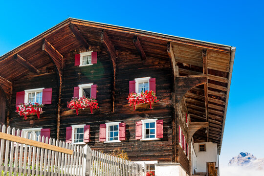 Traditional wooden Walserhaus in the Austrian Lechtal Alps