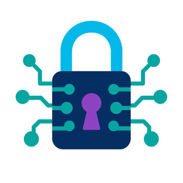 Digital Cybersecurity Padlock Icon with Circuit Board Pathways