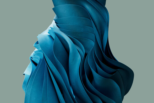Three dimensional render of blue wavy object