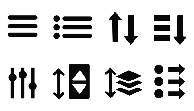 Collection of navigation and interface icons representing menus, scroll bars, and direction.