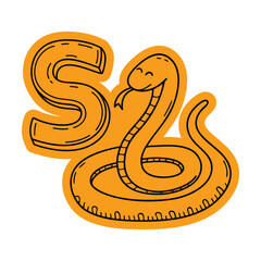 Obraz premium Snake with Letter S Sticker Doodle Illustration