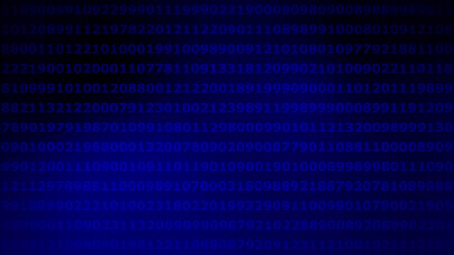 Digital data stream background, with scrolling blue, binary code numbers, for technology and, cyber security concepts