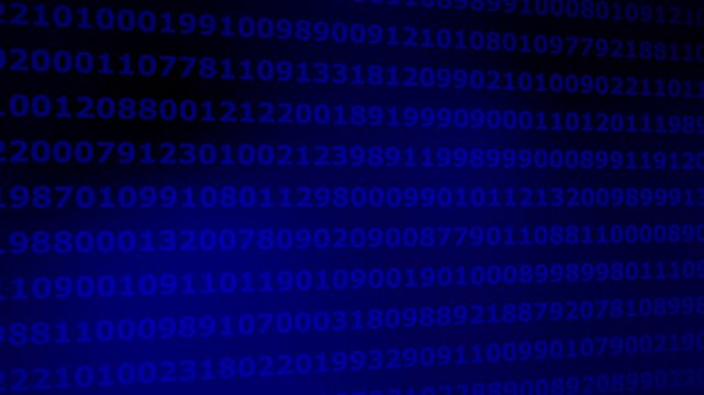 Digital data stream background, with scrolling blue, binary code numbers, for technology concepts