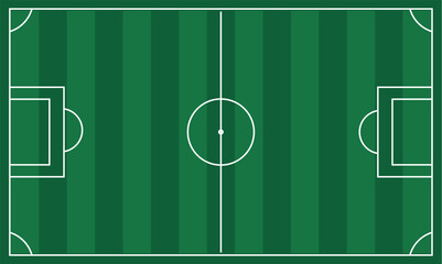 Professional soccer field vector illustration with striped green grass and accurate football pitch markings. Clean top view sports background for game strategy concepts. Ideal for tournament, training © KhanMinhazulIslam
