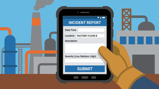 Digital Incident Report Form on Tablet at Industrial Site
