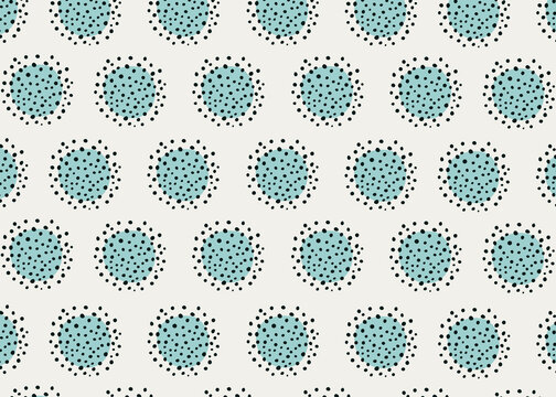 Abstract organic pattern of blue circles and black dots
