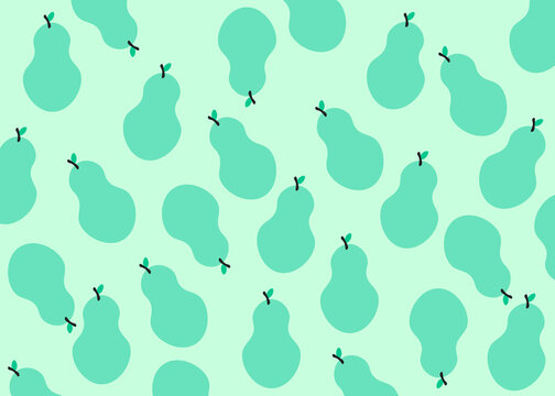 Seamless pattern of simple mint green cartoon pears
