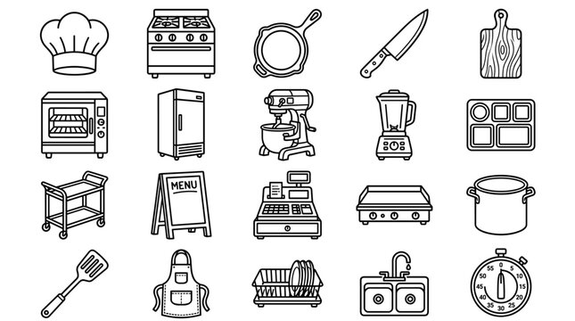 Restaurant Equipment Outline Icon Pack