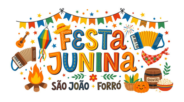 Festa junina celebration elements and typography for sao joao