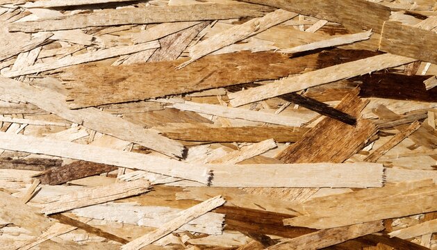 Close-Up Texture of Oriented Strand Board with Wood Shavings and Grain Detail
