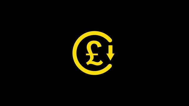 A beautiful pound icon with a arrow icon animation and a circle line on black background.Abstract a pound icon,uk pound,money,currency icon animation.