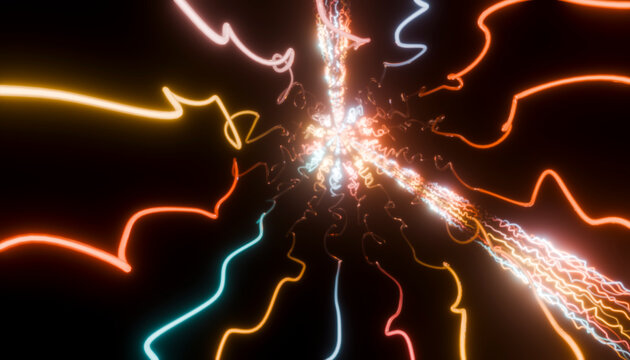 Abstract glowing neon lines converging in dynamic motion