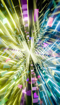 Abstract dynamic digital light trails converging in 3D cyberspace
