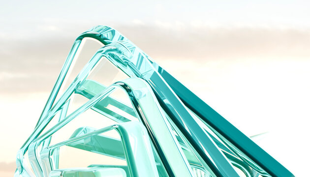 Abstract transparent crystal geometric structure in teal tones