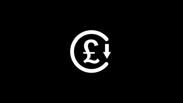 A beautiful pound icon with a arrow icon animation and a circle line on black background.Abstract a pound icon,uk pound,money,currency icon animation.