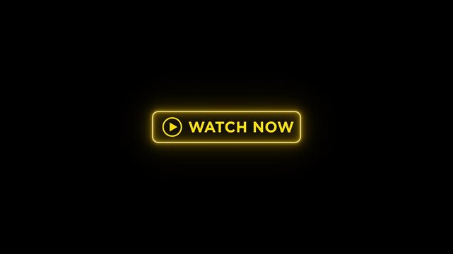 Glowing neon a beautiful yellow lightning watch now icon with text watch now on transparent background.Lighting, video watch now icon.