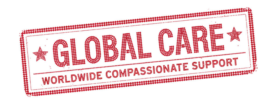 Global care worldwide compassionate support stamp badge illustration with compassion worldwide humanitarian community