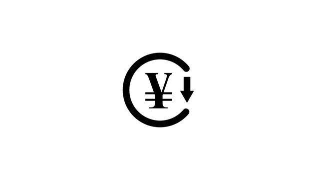 A beautiful yen icon with a arrow icon animation and a circle line on white background.Abstract a yen icon, yen,money,currency icon animation.