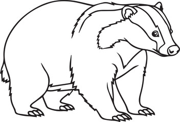 European Badger Walking With Striped Face And Stocky Body Line Art © khilal