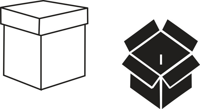 Different Black Box Icon Set Collection Featuring Modern Package Symbols Storage Container Shapes Shipping Parcel Graphics Minimal Flat Box Designs for Web Mobile Apps Branding UI and Print Projects