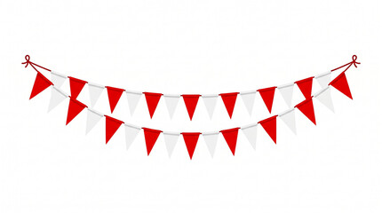Obraz premium Red and white triangular bunting pennant banner hanging on white background.
