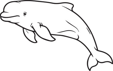 Naklejka premium Beluga Whale Swimming With Rounded Head And Small Dorsal Ridge Line Art