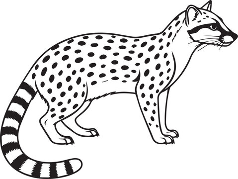 Common Genet With Spotted Coat And Banded Tail Line Art