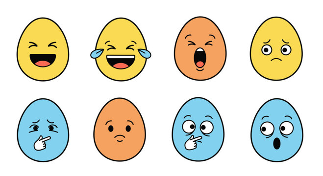 A collection of eight emoticon faces expressing various Emotions on white