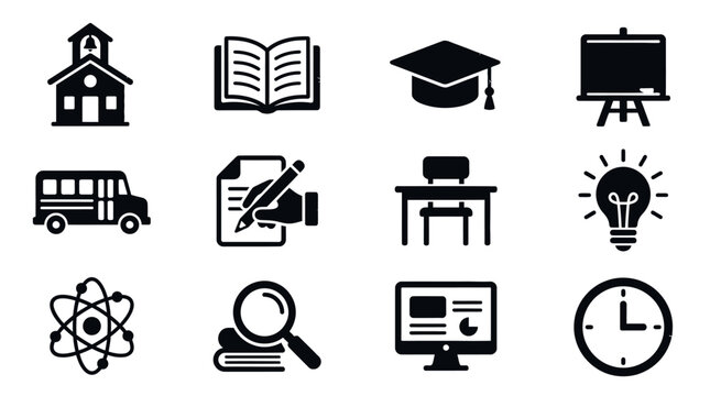 Education icons on white background.