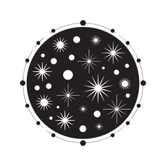 Celestial space galaxy circle vector illustration, Hand drawn stars and saturn planet in circle badge, Esoteric mystical outer space universe vector graphic, Magic astrology circle icon with shiny sta © MSTRASHNA