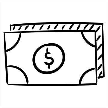 Simple stacked dollar bills with a prominent currency symbol doodle style. Ideal for financial, economic, and business-related designs.