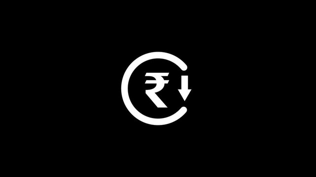 A beautiful rupee icon with a arrow icon animation and a circle line on black background.Abstract a rupee icon, rupee,money,currency icon animation.