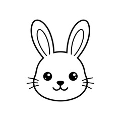 Obraz premium Cute Rabbit Face Line Art Illustration - Kawaii Cartoon Rabbit Head Outline - Rabbit face flat outline illustration