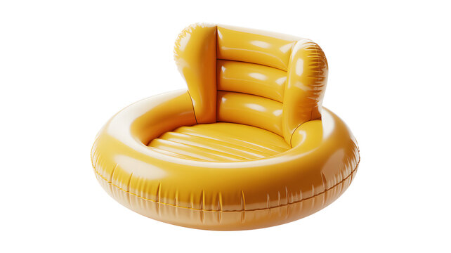 Yellow inflatable armchair modern comfortable furniture for relaxation isolated on white background for interior design concepts.