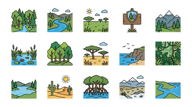 Collection of various landscape icons.