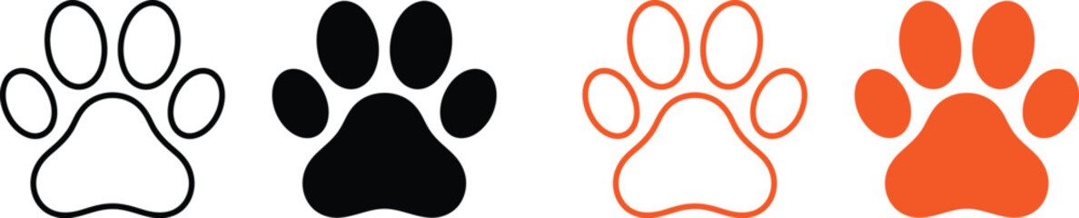 Set of minimalist black and orange paw print icons © @rayan_rahaman