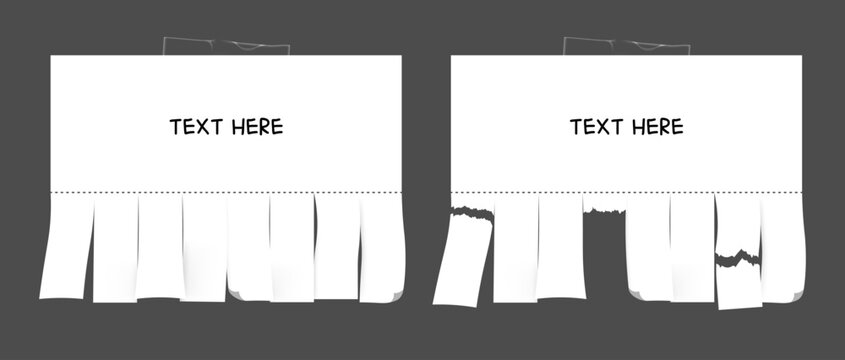 Blank advertising paper with eight tear-off tabs in multiple styles. For community boards, business promotions, rental ads, job postings, and flyer mockups.