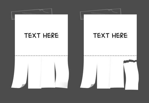 Blank advertising sheet with tear-off contact tabs in four variations. Ideal for flyers, bulletin boards, promotion.