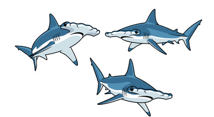 Obraz premium Three Hammerhead Sharks Swimming Together in Ocean Water